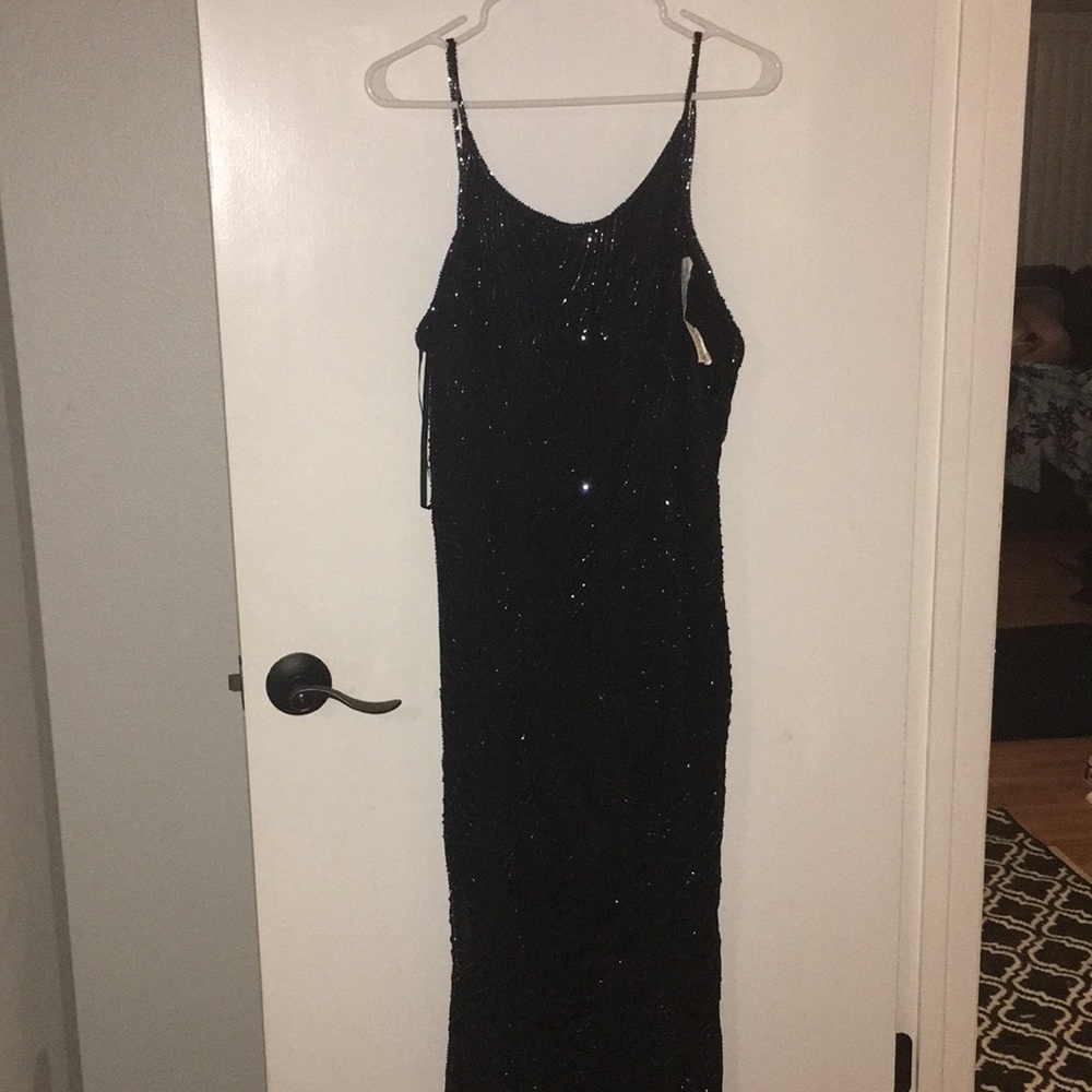 Long black beaded gown